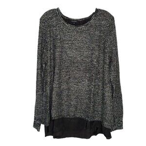Womens Layered Twofer Sweater XL Marled Black White Split Open Back Panitti